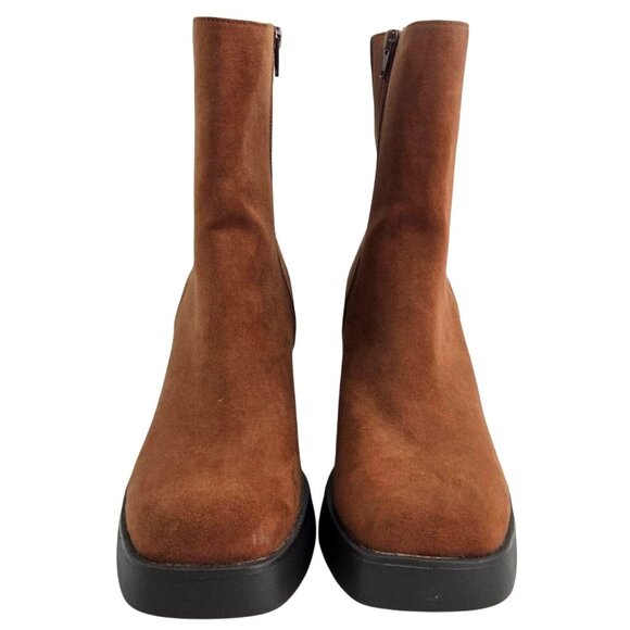 Sun + Stone Womens  Size 11 Tiannaa Faux Suede Square Toe Booties Brown Block He - Picture 2 of 9